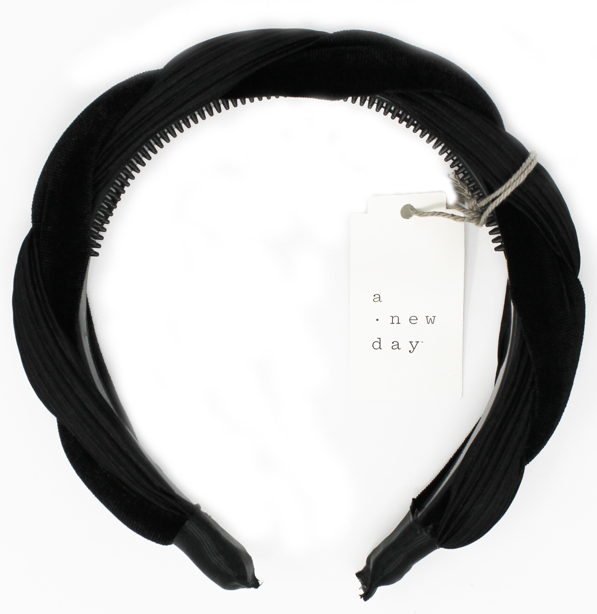 Satin and Velvet Pleated Twist Braid Plastic Headband - A New Day™ Black